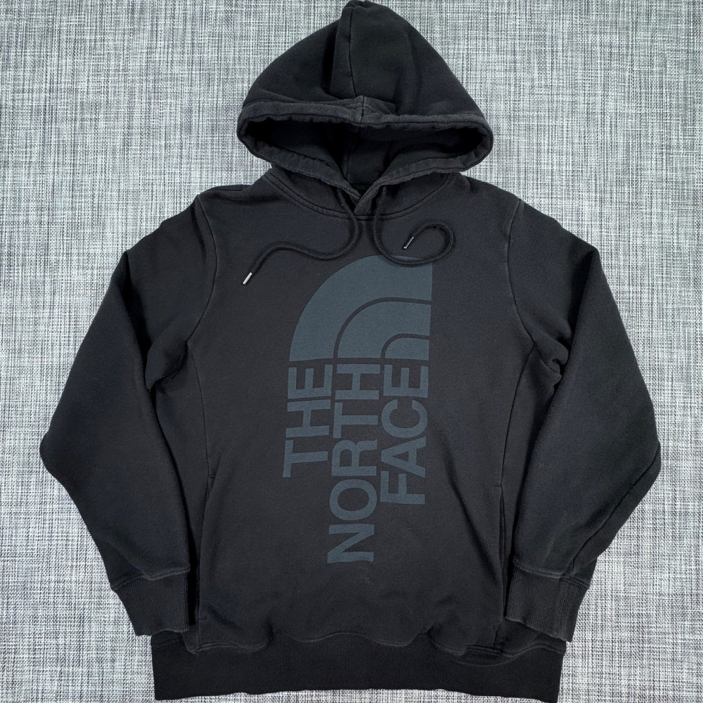 The North Face Womens Medium Hoodie Black Logo Cotton Blend Fleece Pullover